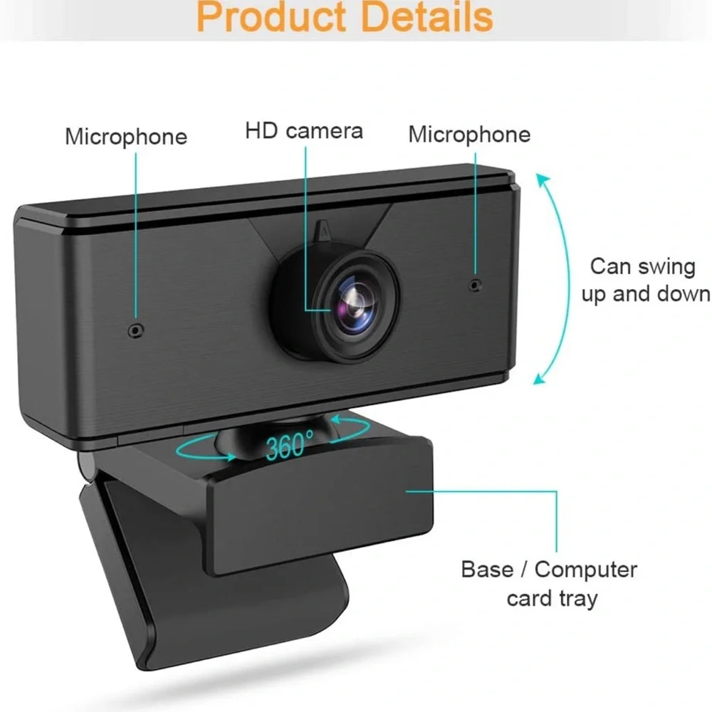 1080P Full HD Webcam with Mic, Quick Focus, Computer Camera for Online Video